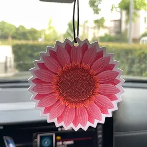 Sunflower Lily Car Air Freshener, Rearview Mirror Hanging & Vent Clip, Natural Material, Long-Lasting 90 Days, Alcohol-Free, Unisex Gift