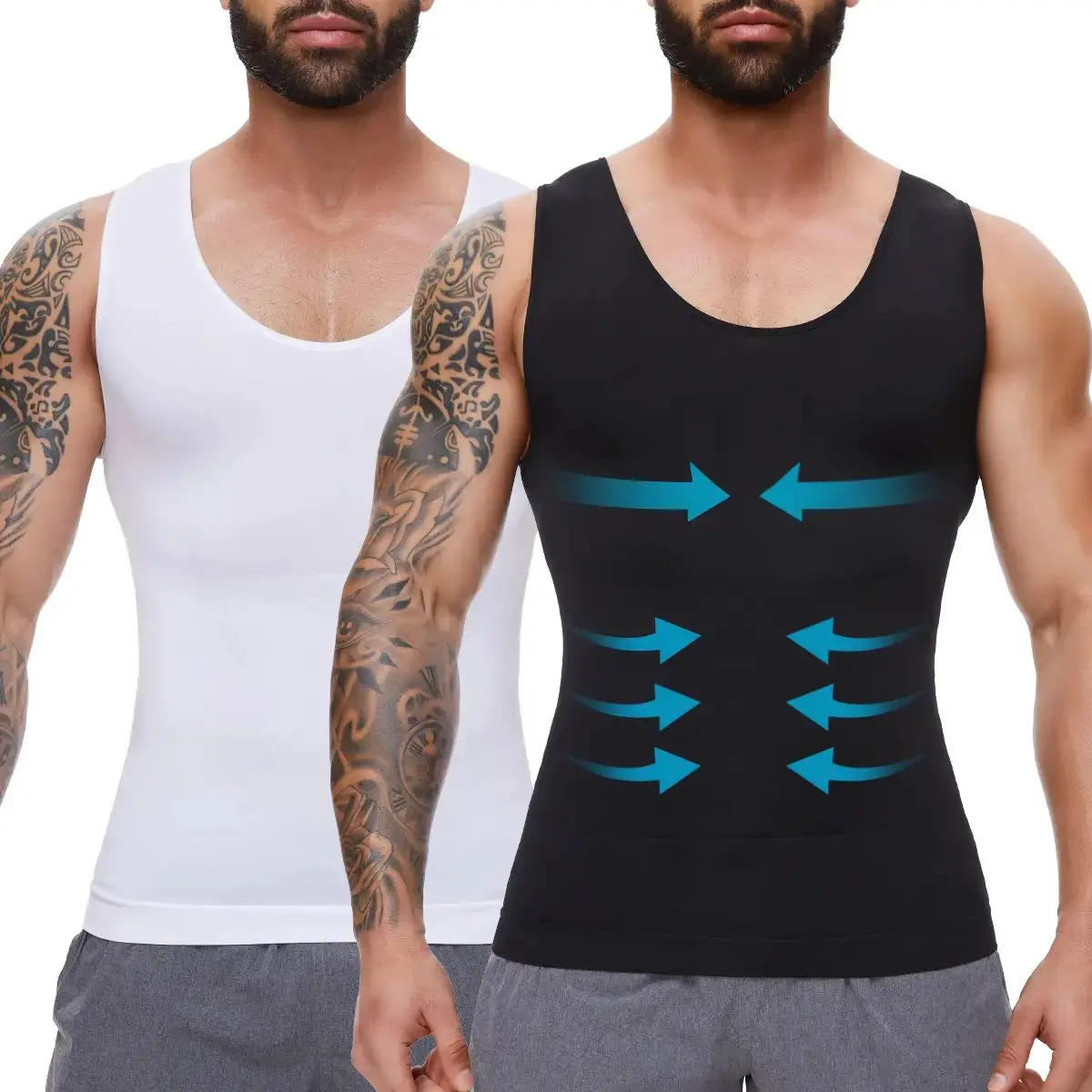 Men's Seamless Compression Tummy Control Vest, Athletic Workout Clothing, Crew Neck Lightweight Tank Top with Comfy Stretchy Breathable Fabric for Sports Fitness, Seamless Compression Vest