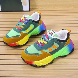 2026 Spring and Autumn New Colorful Dad Shoes Hip-Hop Street Style Sports Color-Block Casual Unique Platform Rainbow Women's Shoes Large Size Comfortable and Durable