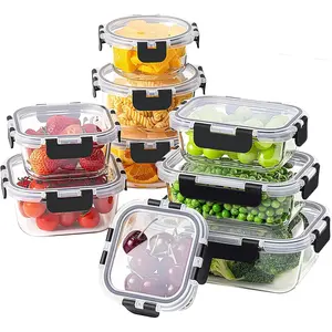 18 Piece Glass Food Storage Containers with Lids, Airtight Glass Meal Prep Containers, BPA-Free & Leak Proof Lunch Bento Boxes, Safe for Oven, Freezer and Dishwasher (9 lids & 9 Containers)