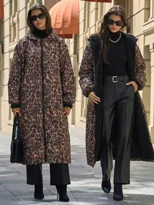 Women's Long Leopard Print Coat, Casual Fitted Outerwear, Comfortable Street Style Jacket for All Seasons, Versatile Fashion Piece