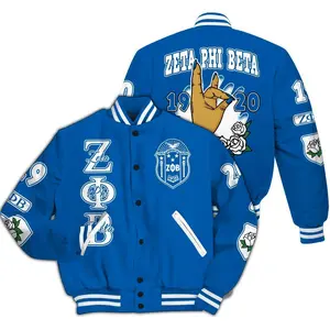 Zeta Phi Beta Varsity Jacket, Hand Sign White Rose Royal Blue Letterman, 1920 Sorority Greek Life Apparel, Unique ZΦΒ Finer Womanhood Gift Wear