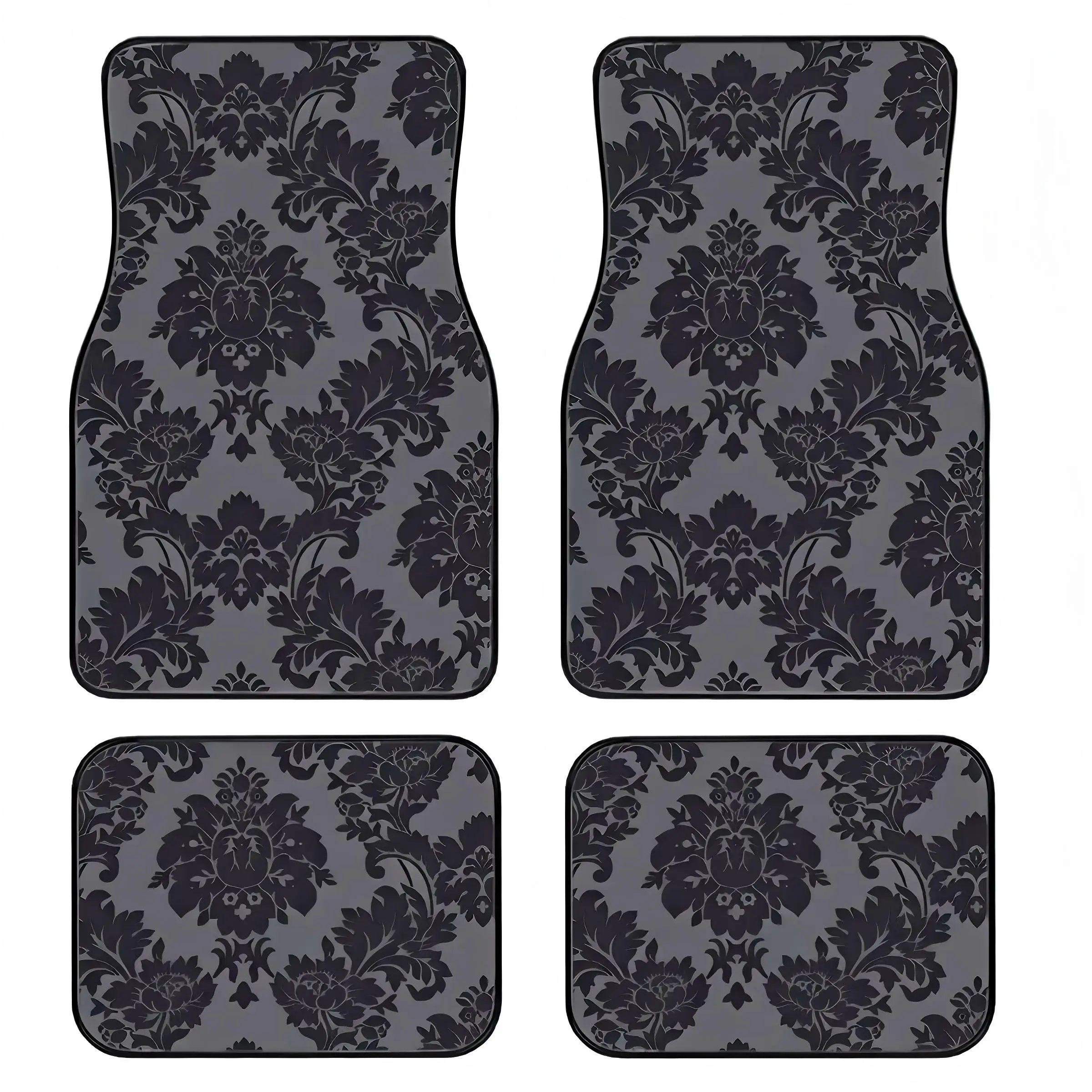 4-Piece Luxury Damask Car Floor Mats Set, Universal Fit for All Vehicles, Easy Clean, Comfortable & Protective, Car Accessory, Automotive Mats, Car Foot Mats