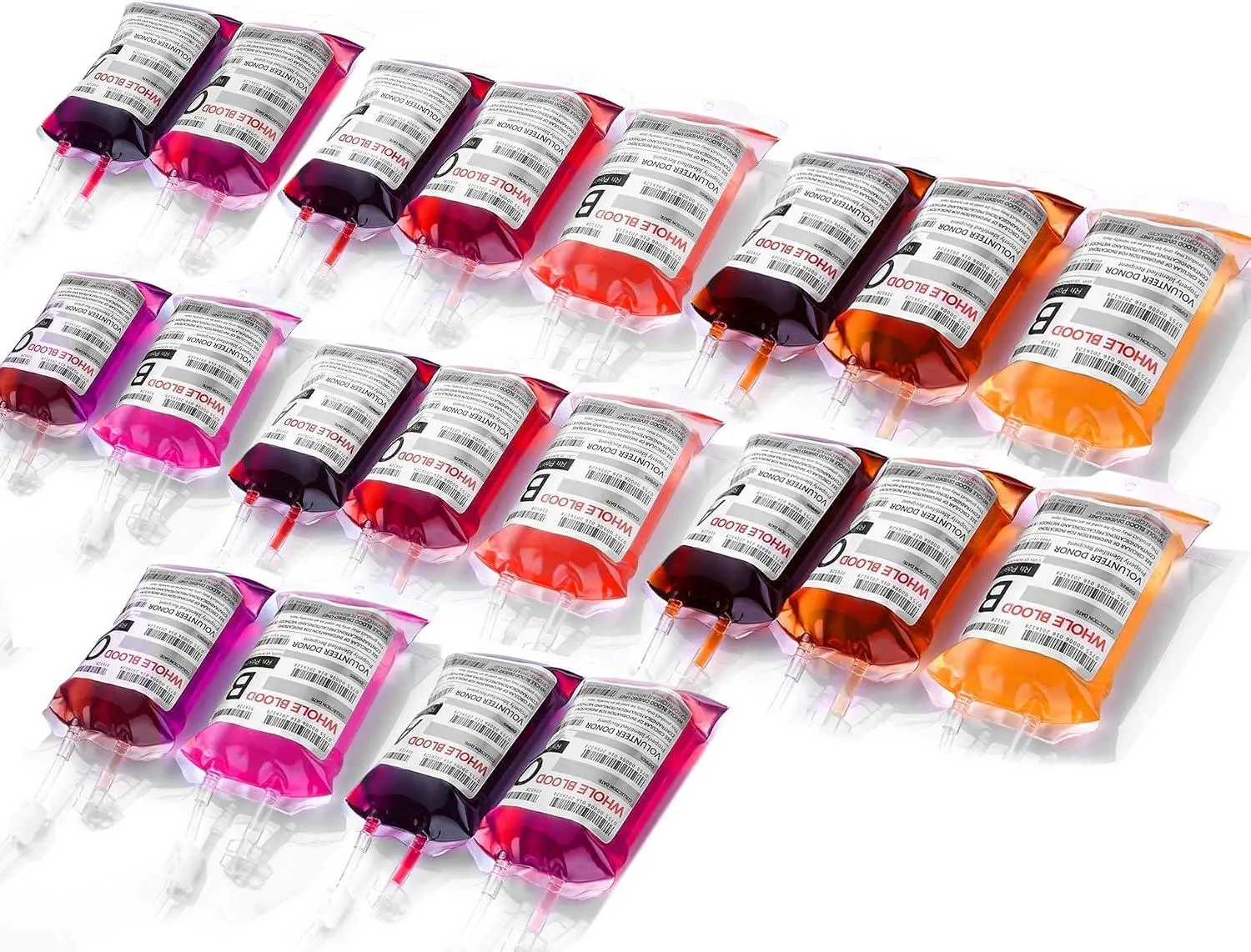 WYNK 20 Pack Blood Bags for Drinks, IV Bags for Drinks, Halloween Party Set | Halloween Drinks Decor: Syringe-Fill IV Pouches, Each with Blood Type Label & Leak-Proof Clip. Vampire Zombie Nurse Favors Mugs Disposable