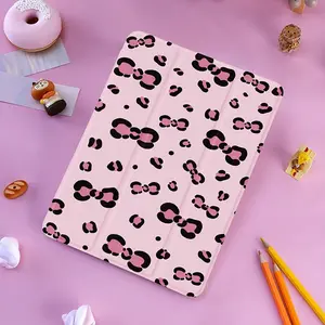 Leopard print bow pattern, with adjustable bracket and pen slot, foldable non-slip TPU protective case, suitable for iPad mini, iPad Air, iPad Pro/iPad 10th generation, 11th generation and other series iPad protective cases