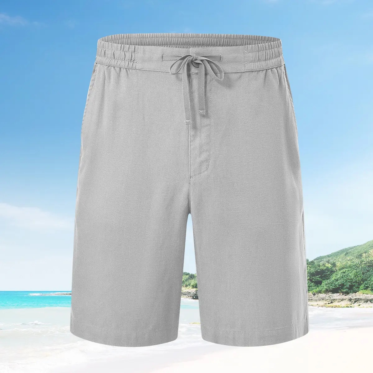 GOPUNE Mens Linen Casual Shorts Zipper Pocket Elastic Waist Drawstring Summer Beach Vacation Short