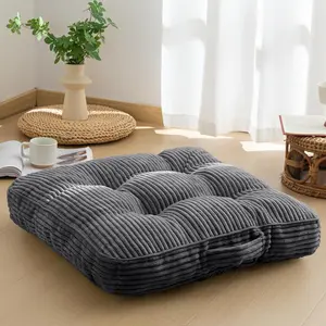 Floor Pillow Cushion for Adults, Large Square Tufted Floor Sitting Cushion with Corduroy Cover, for Meditation Yoga Tatami Living Room, 22x22 Inch Dark Grey
