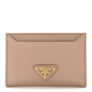 Pre-owned PRADA Leather Small Leather Goods Vitello Move Triangle Card Case Cipria