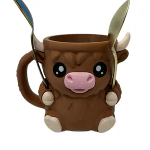 3D Printed Cow Ice Cream Pint Holder Noodle Holder Gift for All Reusable Set with Cute Design and Spoons Slots and Snack Tray Drinkware Kids Mug Tumbler Reuse Cup Washable