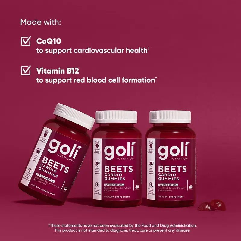 Goli Beets Cardio Gummy - Beet Root Extract & 100mg CoQ10, Gluten-Free, Vegan, Non-GMO, and Gelatin-Free. Nature's Great Superfood 2