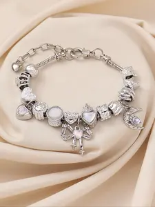 Luxury Rhinestone Decorated Butterfly & Moon & Heart & Crown Charm Bracelet, Fashionable Jewelry for Women & Girls, Trendy All-match & Exquisite Jewelry for Birthday Gift, Heart Shaped Bracelet