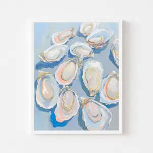 Pastel Blue Oyster Shell Painting | Abstract Coastal Beach House Kitchen Art Print | Colorful Summer Dining Room