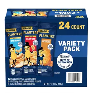 Variety Pack Cashews & Peanuts Planters, 24 pk. Snack Protein Flavor