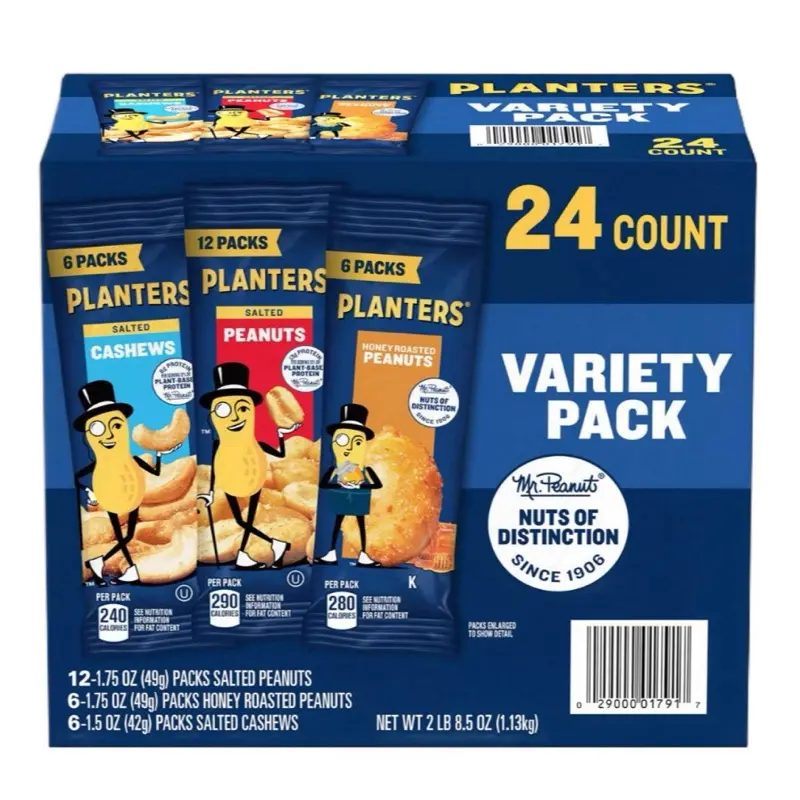 Variety Pack Cashews & Peanuts Planters, 24 pk. Snack Protein Flavor
