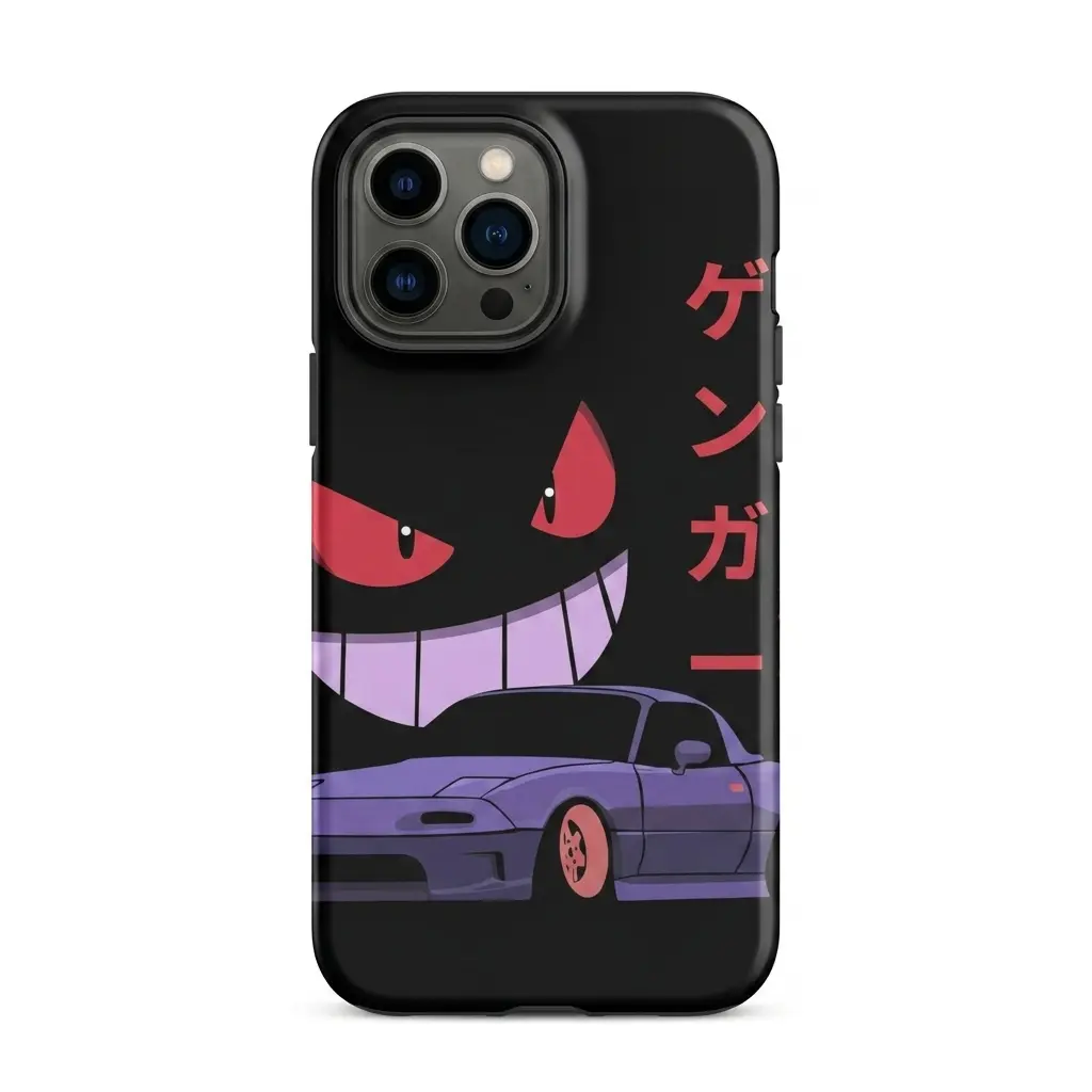 Genngar JDM Sports Car Anime Case for iPhone 11-17 Pro Max Galaxy S21-S26 Ultra, Dark Aesthetic Japanese Drift Ghost Black Protective Phone Cover