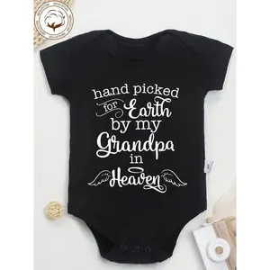100% Cotton Baby Boys Clothing Round Neck Onesies, Soft Versatile Letter Print, Curated for Earth in Memory of a Deceased Grandparent