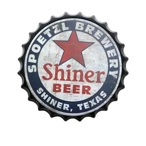 Spoetzl Brewery Shiner Beer Vintage Metal Bottle Cap Sign, 13.8 Inch, Retro Wall Decor for Bar, Man Cave, Garage, Universal Holiday, No Electricity Needed, Wall Mount, Featherless