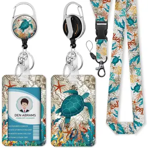 ID badge lanyard, badge holder with retractable reel clip, cute turtle-shaped name tag lanyard, vertical ID card protective cover suitable for female nurses, doctors, teachers, white-collar workers, students, children, etc