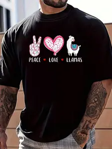 100% Cotton Peace Love Llamas Gift For Girls Boys Women Men Llama T-Shirt Women's Men's Graphic Tee Crew Neck summer vacation Tops
