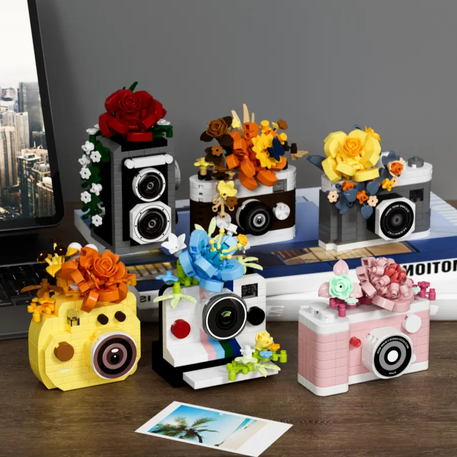 Micro Grain Mirror Flower Camera Series Retro Camera Creative Building Block Model Ornament Toy, Perfect Small Gift, Desktop Living Room Decoration