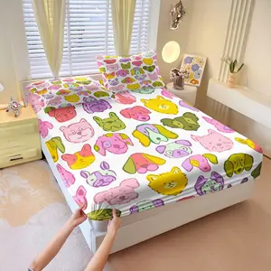 Hand-painted dog print fitted sheet set,1 fitted sheet & 2 pillowcases without filler, features various colorful dog head patterns, creating a warm & comforting style, a perfect bedding set for children's bedrooms, soft & comfortable, a great gift.
