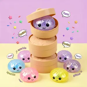 Glitter Dumpling Squishy Stress Ball for Kids & Adults, Cute Soft Jelly Squeeze Ball, Stretchy Fidget Toy for Anxiety Relief, Kawaii Dumpling Stress Relief Ball Fun Gift