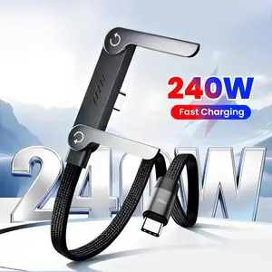 Hidden Charger Cable with Stand, 240w Braided Fast Charging, Type-C Interface, Foldable Phone Holder, for Smartphones and Tablets
