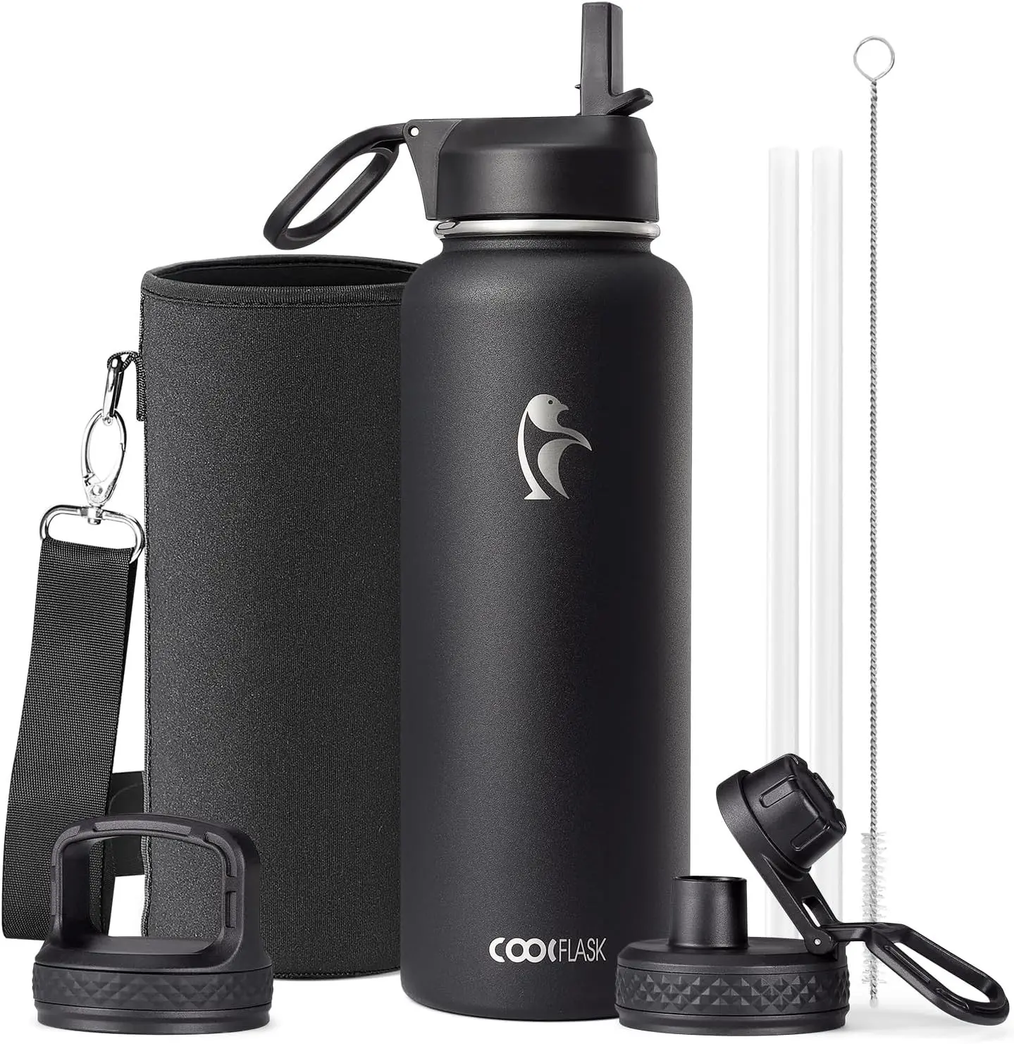 40 oz Water Bottle Insulated with Straw & 3 Leakproof Lids | Water Flask Stainless Steel Triple-Wall Vacuum,Cold 48+h,Dishwasher Safe,Wide Mouth, BPA-Free,Carrier Bag,for Gym,Hiking Gift