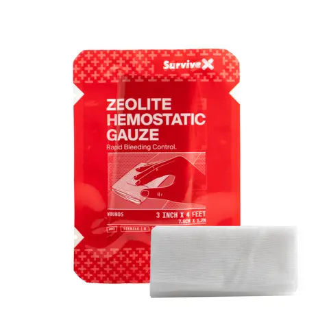 SURVIVEX Zeolite Hemostatic Gauze - Quick Blood Clotting Gauze for Wounds - Trauma Kit Hemostatic Dressing - 3" x 4" Ultra Portable Bleeding Control Aid