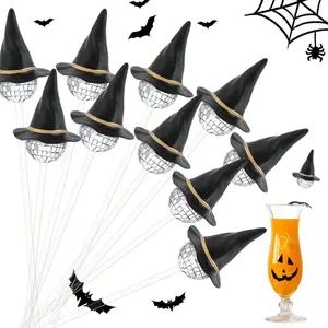 【Hot Selling】Halloween Disco Ball Cocktail Stirrers, Reusable Plastic Witch Hat Mixers, Mirror Ball Stirrers, Perfect for Halloween Parties