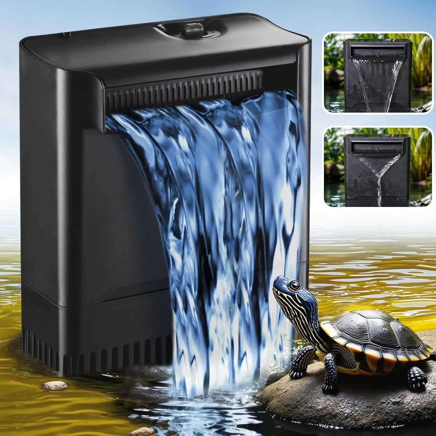 220GPH Turtle Filter for 20-45 Gal Tank, Small Turtle Filters 3-stage Filtration for Freshwater Saltwater Cloudywater, Ultra-quiet and Flow Adjustable for Fish Turtles Shrimps Amphibians Frogs | Minimum water level required: 2.6 inches