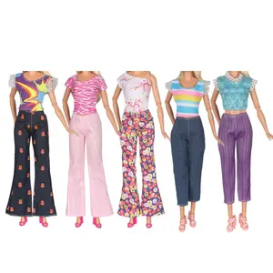 5 Sets Clothes Outfit Casual Wear Shirt and Pants Daily Dress up for 11.5 inch Girl Doll, Accessories Toys Pattern Random Style Halloween,Thanksgiving Day,Xmas Gift (Doll and shoes Not Included)