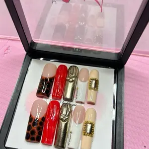Leopard Print Red, Gold and Beige press on nails
