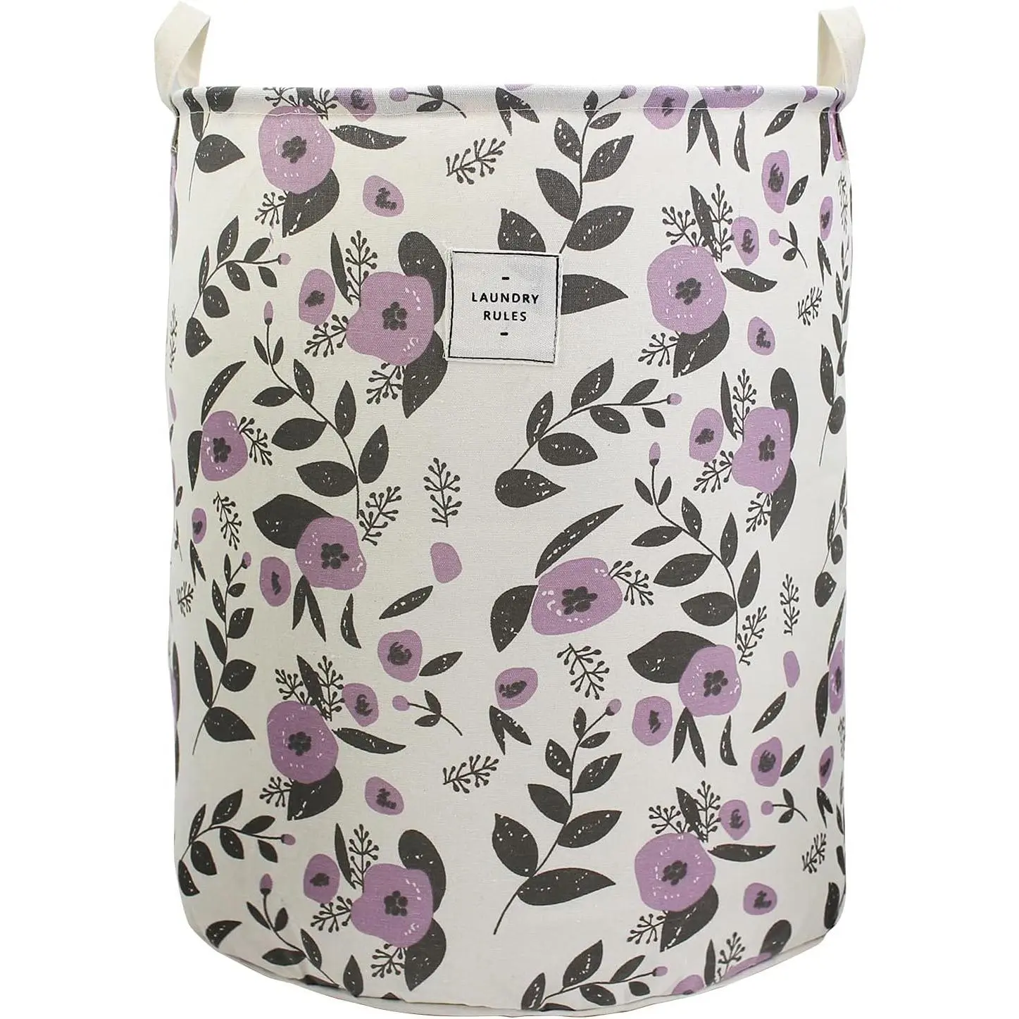 Collapsible Laundry Basket, Floral Printing Large Laundry Hamper for  Girls  Toys Clothes Organizer Foldable Storage Bin  Canvas  Storage Basket with Handles (Purple)