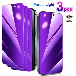 3pcs Purple Anti Blue Light Privacy Screen Protector for iPhone 17 Pro Max Air 16 Plus 16e 17e Tempered Glass Private Saver Anti-Spy Eye Protection Anti-Scratch Full Coverage No Bubble