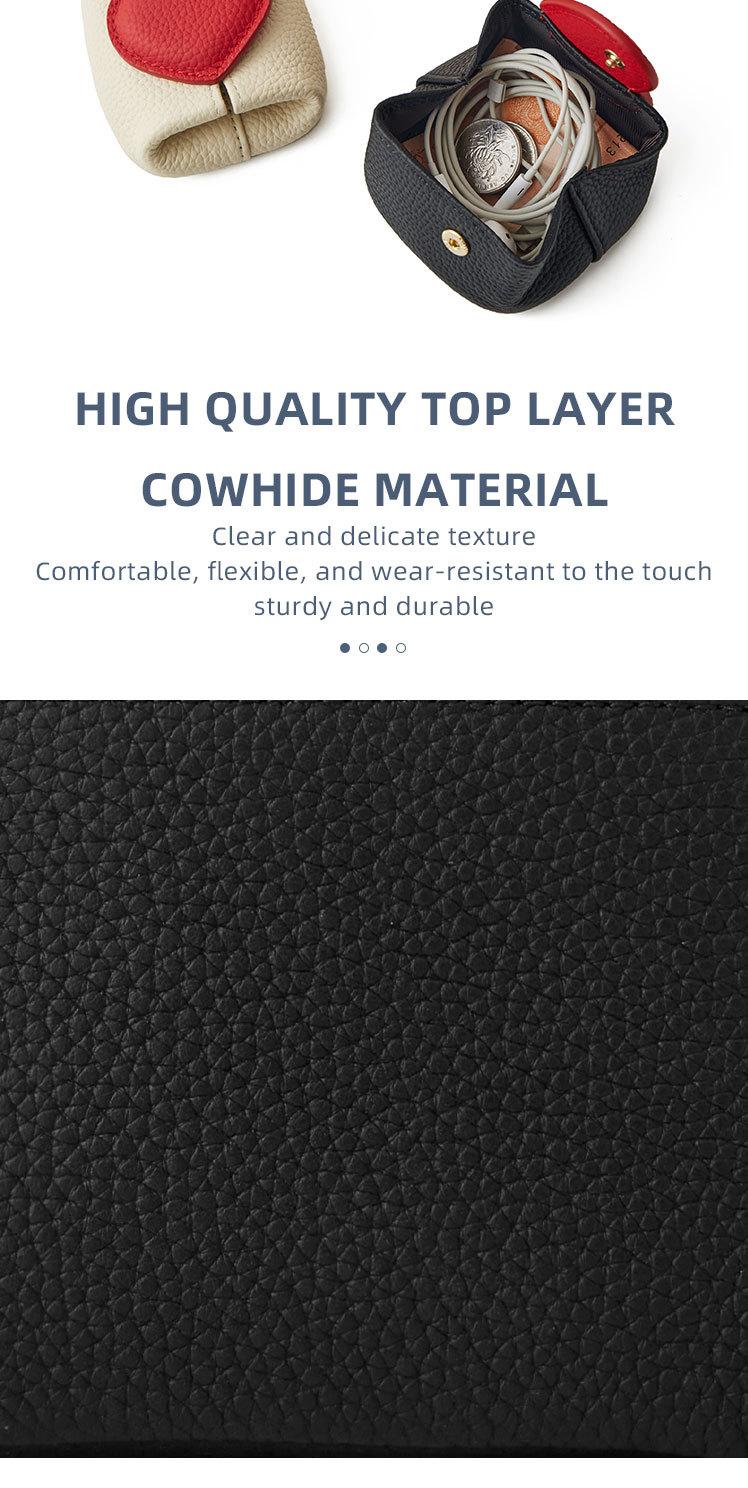 Mini Lychee Pattern Cowhide Heart Coin Purse, Solid Color Buckle Key & Earphone Storage Bag, Color-Block Leather Change & Jewelry Pouch for Daily Use