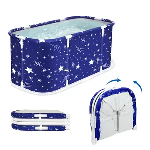 Explorinox Large Foldable Bathtub for Adults & Kids Starry Blue Portable SPA Soaking Tub with Durable Oxford Cloth Frame & Dual Drain Holes for Home or Travel
