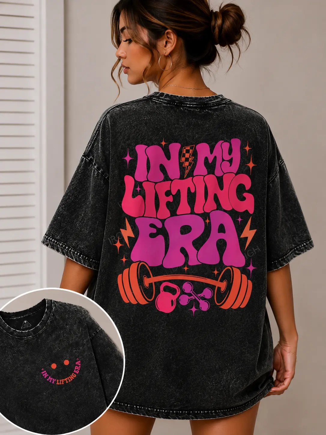 In My Lifting Era Printed Gym Shirt, Washed T-Shirt, Oversized 5XL Graphic Gym Shirt, Vintage Washed Tee Cotton, Menswear Fit Top Womenswear Sporty Crew Neck Running Training Tops