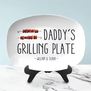 Personalized Daddy’s Grilling Plate – Custom Father’s Day Ceramic Platter with BBQ Design, Perfect Gift for Dads