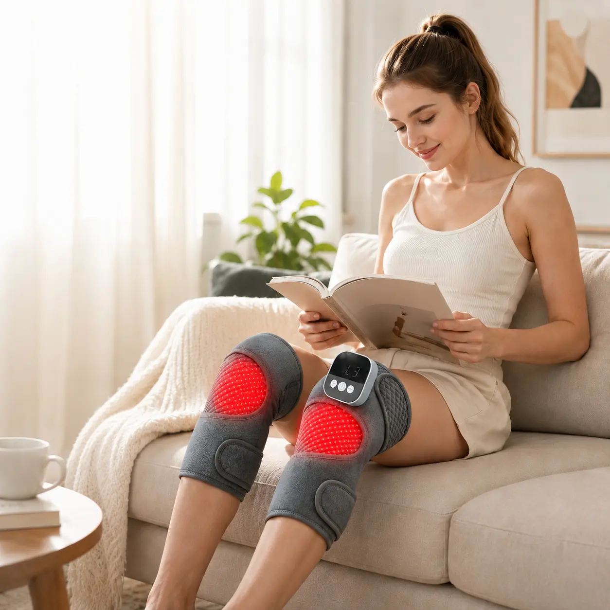 Knee Massager with Heat and Red Light Therapy, Levide Knee Therapy Red Light Pad, 3 Intensity Levels, Type-C Rechargeable Knee Wrap