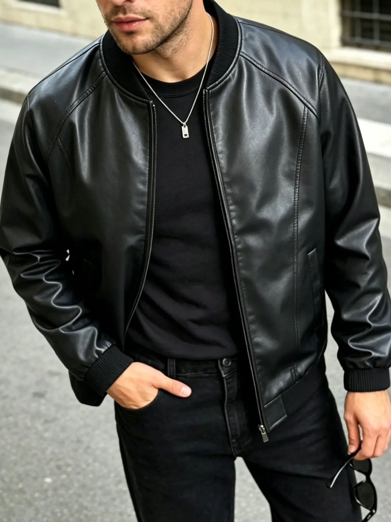 Men’s new leather jacket for autumn/winter—a cool, stylish biker jacket; an essential men’s item for fall/winter. Casual Menswear