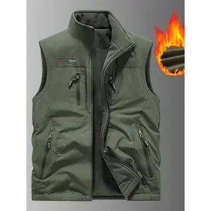 Autumn Winter New Thick Double-Sided Multi-Pocket Men's Vest Outdoor Fishing Photography Hiking Leisure Work Sleeveless Stand Collar Waistcoat Jacket Menswear