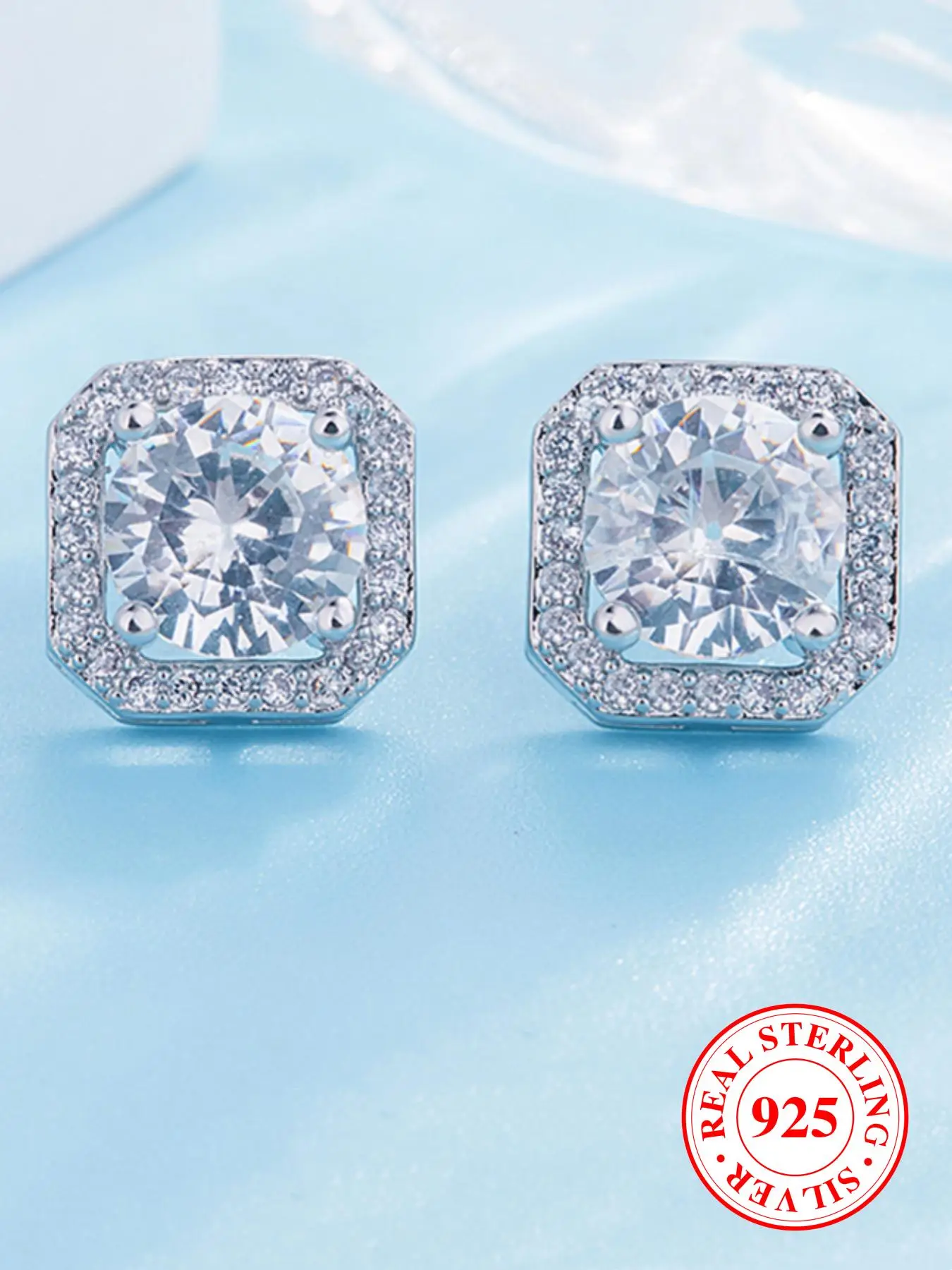 S925 Sterling Silver Square Zircon Inlaid Stud Earrings, Fashionable Earrings for Women & Men, Trendy All-match & Exquisite Jewelry for Birthday Gift