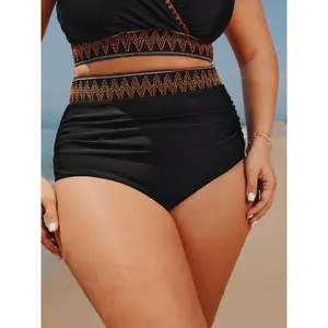 BLOOMCHIC Plus Size Color Contrast Waistband Skinny-Fit Bikini Bottoms [M-6X] - 2026 Summer Swimweek Fashion Beachwear, Patterned Swimsuit, Textured Bikinis, Sports & Outdoor Tankinis, Spotlight Deals