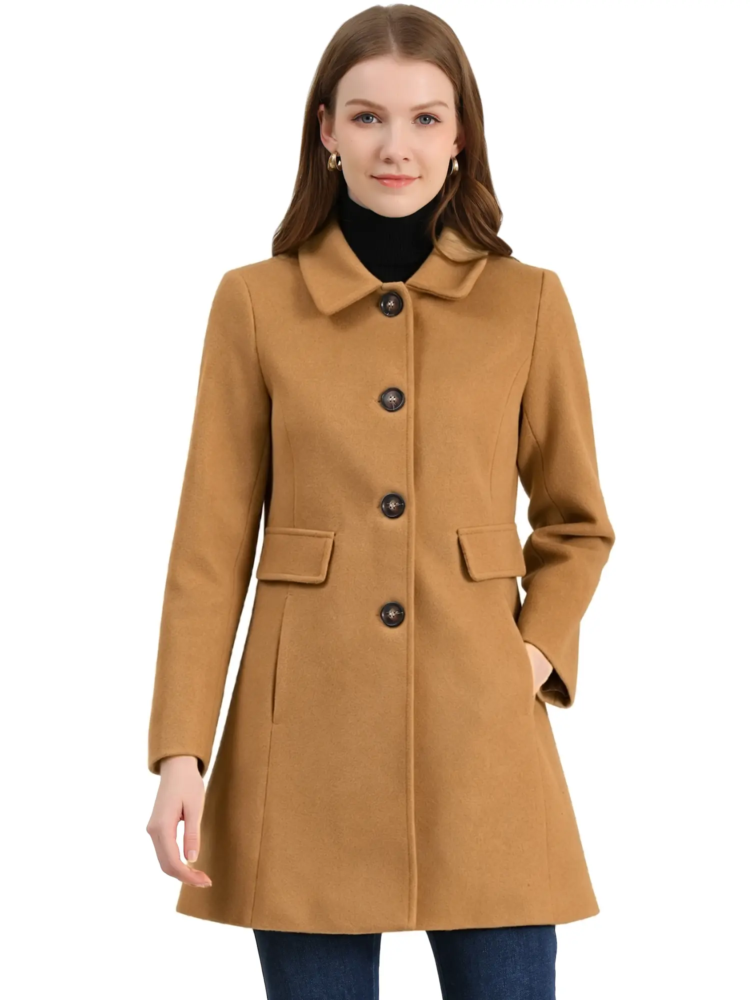 INSPIRE CHIC Single Breasted Peacoat Long Peter Pan Collar Vintage Winter Overcoat