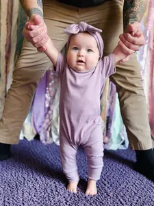 Dudisdesign Lavender Ribbed Baby Romper - Handmade, Soft Fabric, Trendy Neutral Style, Unisex Sizes from newborn to 3/4T, Loose-Fitting Design