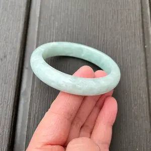 24020-L Certified Untreated Grade A Jade Bracelet - Round 53.5mm (Burmese Jadeite Bangle, Light Green)