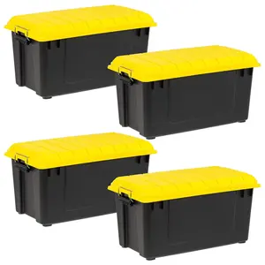 IRIS USA WeatherPro 21 Gal Plastic Storage Bins with Lids, Black/Yellow, 4 Pack