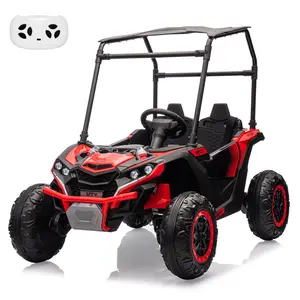 GARVEE 24V 2-Seater 4WD Electric Ride-On UTV with Sun Shade, Remote Control, LED Lights, 4 Shock Absorbers, 3 Speeds, Horn, and Music Player - Red