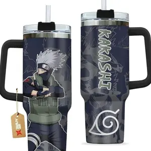 [Sip40 Otaku] Kakashi Hatake 40oz Handle Tumbler – Hidden Leaf Ninja Stainless Steel Travel Mug, Copy Ninja Inspired Cup, Double Wall Thermal Drinkware, Large Iced Coffee Tumbler, Otaku Gift for Anime Fans